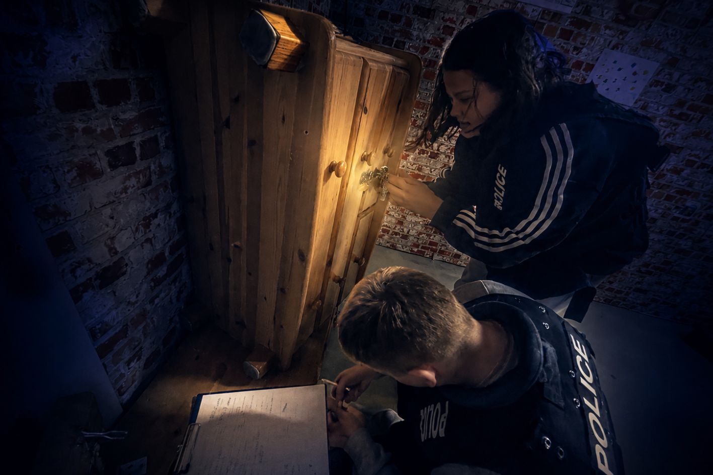 Kollegen lösen gemeinsam Rätsel im Escape Room Erfurt